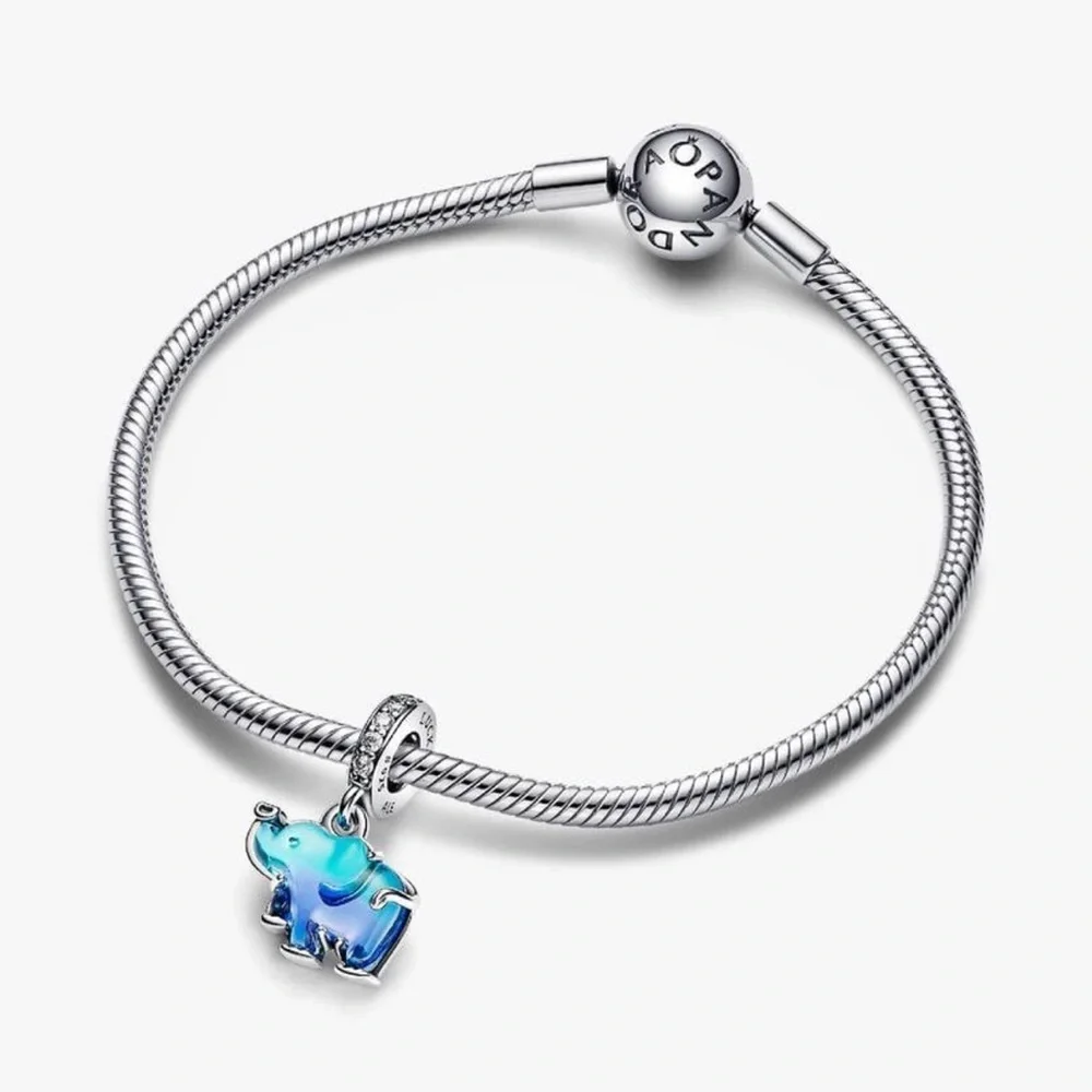 Authentic Pandora Blue Murano Glass Elephant Dangle Charm - NWOT